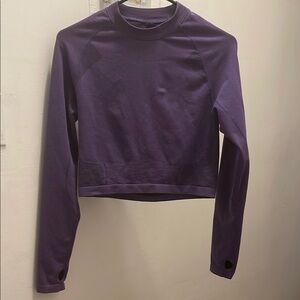 Women's Purple Long Sleeve Work Out Crop Top w/ thumb holes, in Purple Size: M